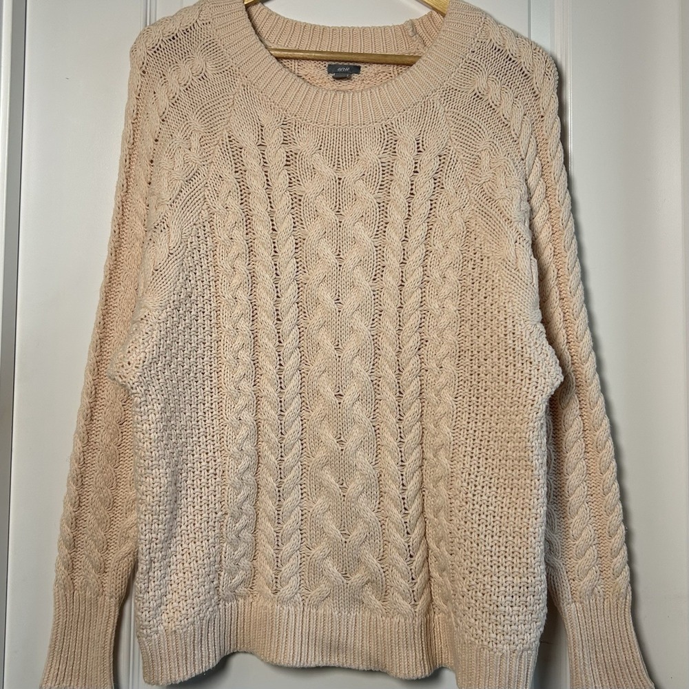 Aerie Cotton Pink Chunky Cable Knit Crewneck‎ Sweater Coquette Balletcore Style